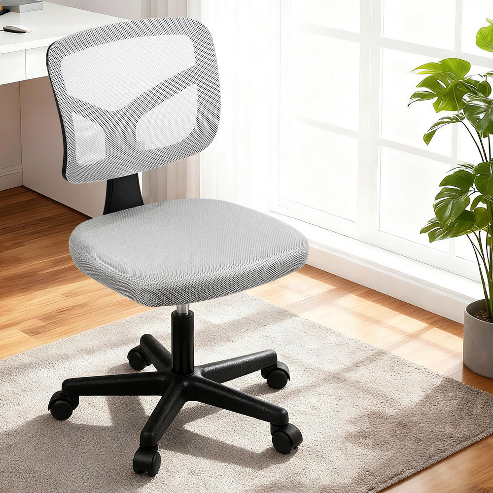 Armless Office Chair with Wheels, Ergonomic 360° Swivel Home Office Desk Chair, Height Adjustable Computer Task Chair with Fabric Back and Seat for Small Space, Grey