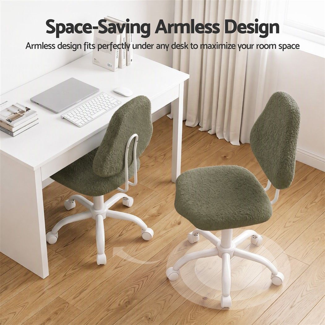 Artiss Armless Office Chair Ergonomic Soft Fleece Height Adjustable Vanity Desk Chair Green