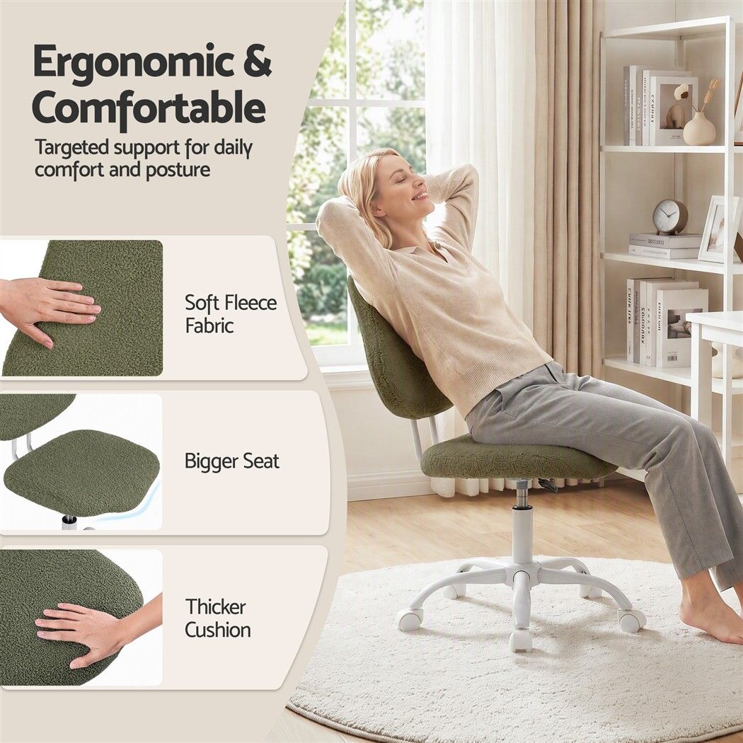 Artiss Armless Office Chair Ergonomic Soft Fleece Height Adjustable Vanity Desk Chair Green