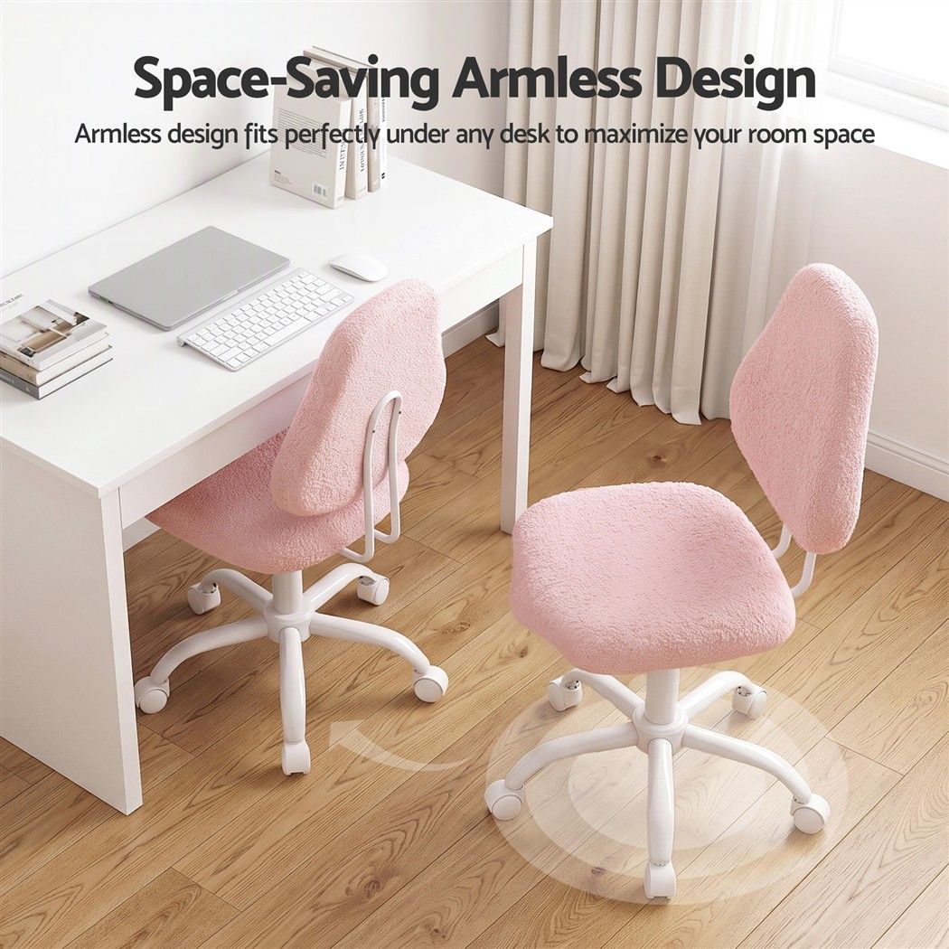Artiss Armless Office Chair Ergonomic Soft Fleece Height Adjustable Vanity Desk Chair Pink