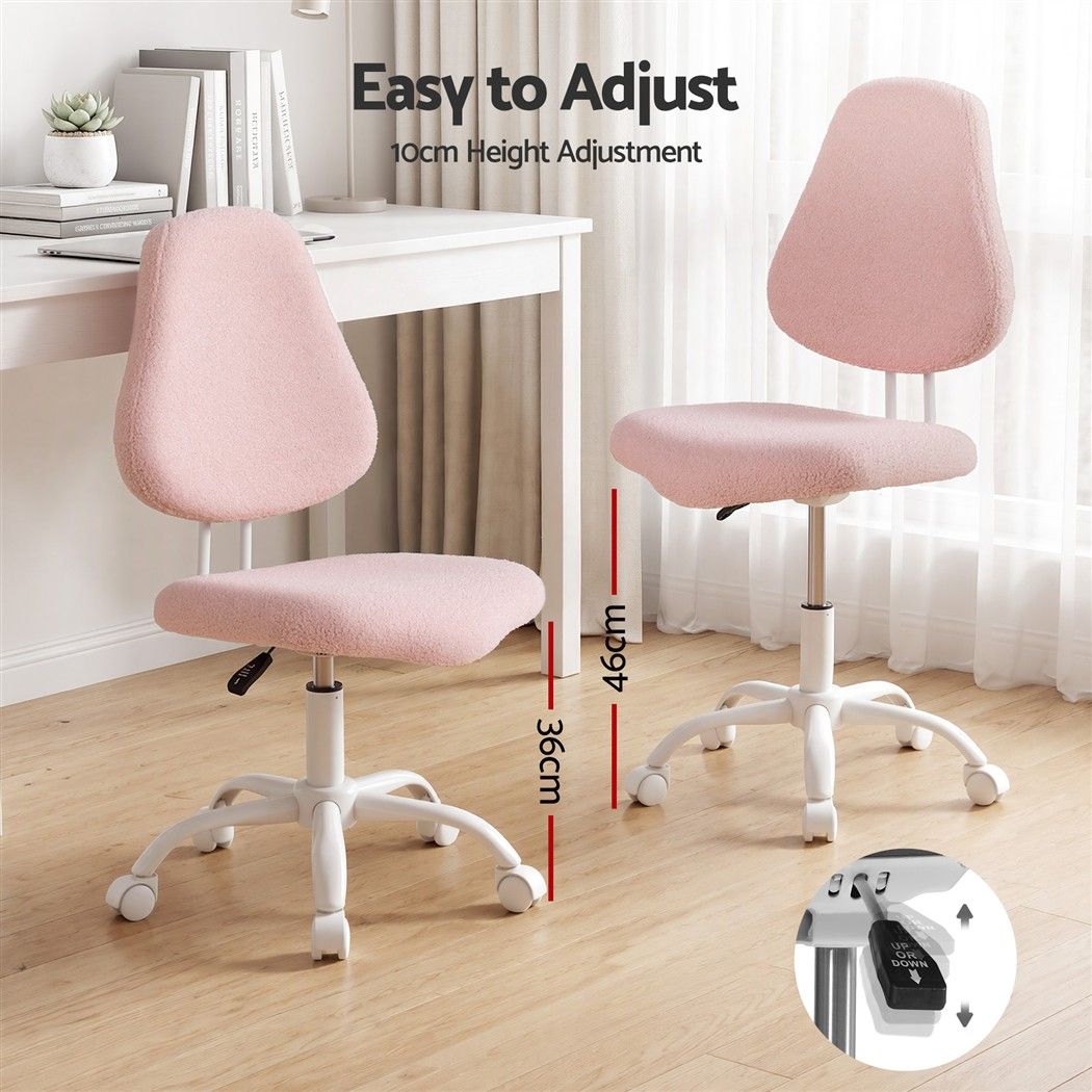 Artiss Armless Office Chair Ergonomic Soft Fleece Height Adjustable Vanity Desk Chair Pink