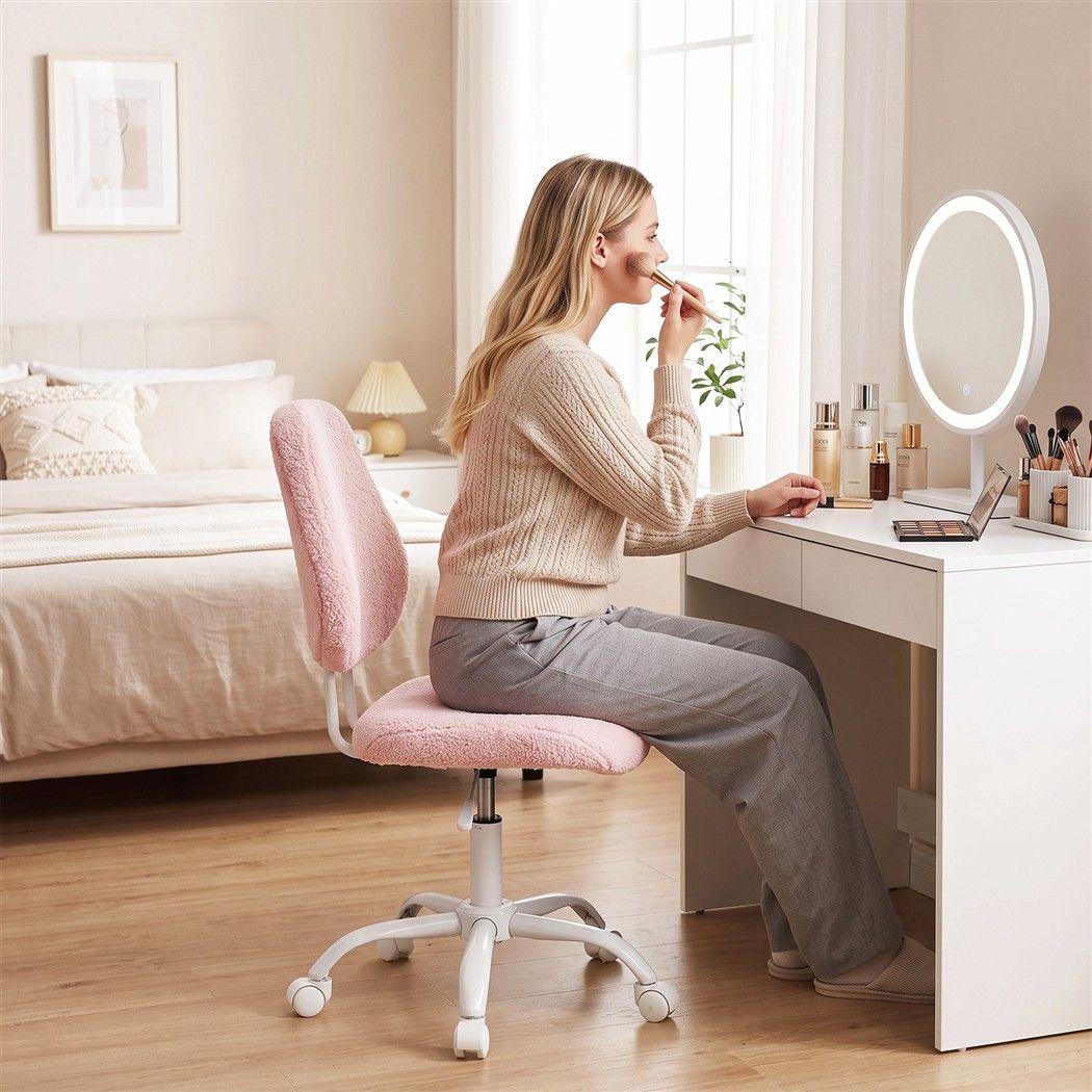 Artiss Armless Office Chair Ergonomic Soft Fleece Height Adjustable Vanity Desk Chair Pink