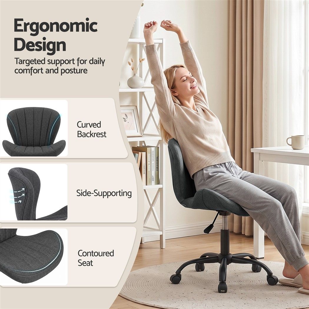 Artiss Armless Office Chair Height Adjustable Swivel Desk Chair Dark Grey