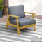Outdoor Wooden Armchair with Cushion Fir Wood Patio Garden Lounge Chair