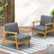 2 Piece Outdoor Wooden Armchair Set with Cushions Fir Wood Patio Chairs