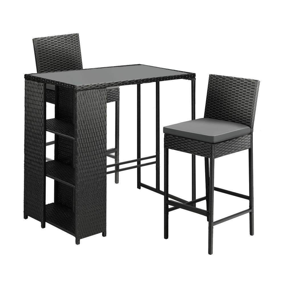 Outdoor Bar Table Stools Set Rattan 3 Piece