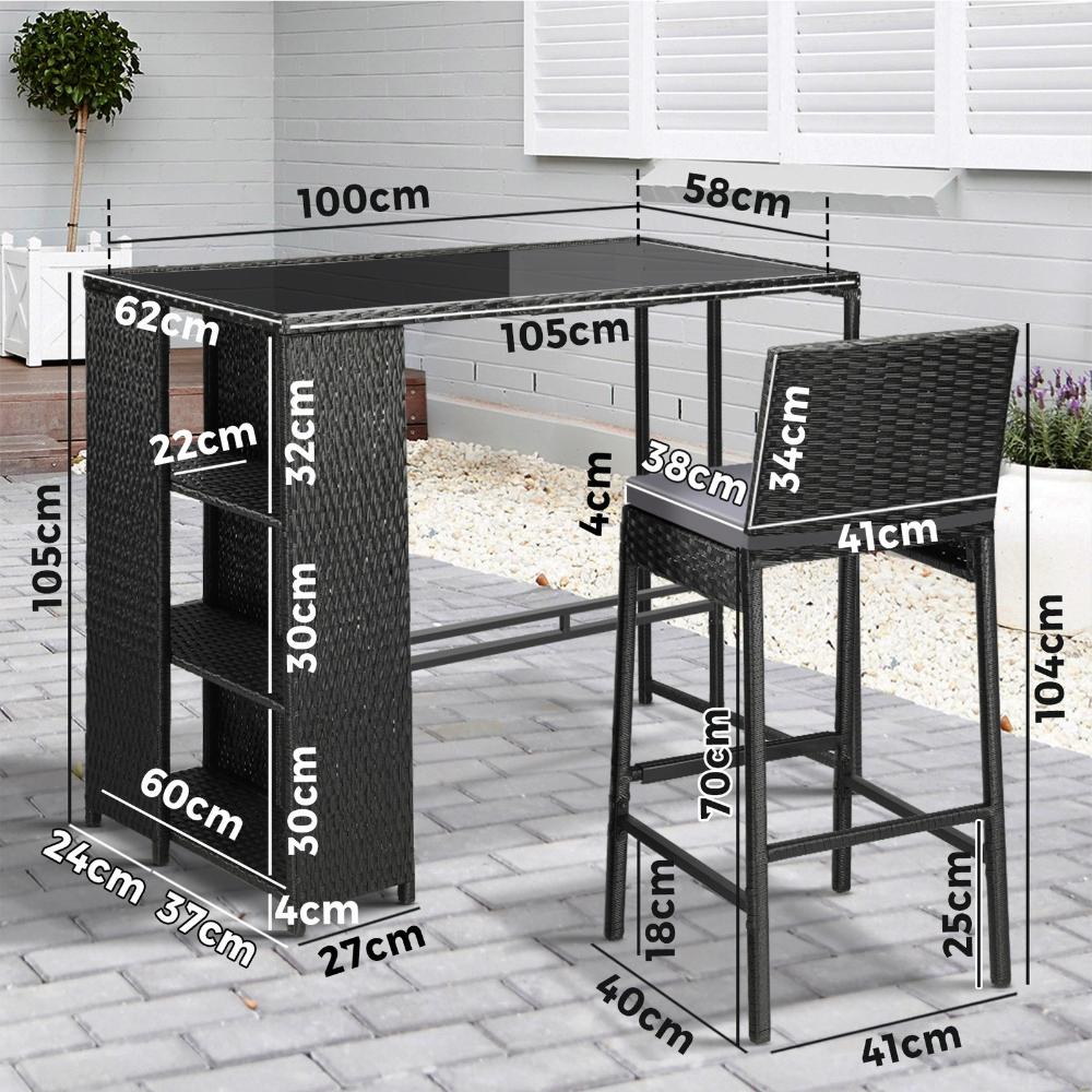 Outdoor Bar Table Stools Set Rattan 3 Piece