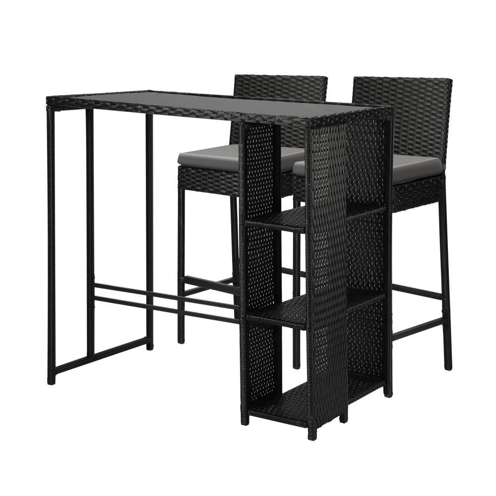 Outdoor Bar Table Stools Set Rattan 3 Piece