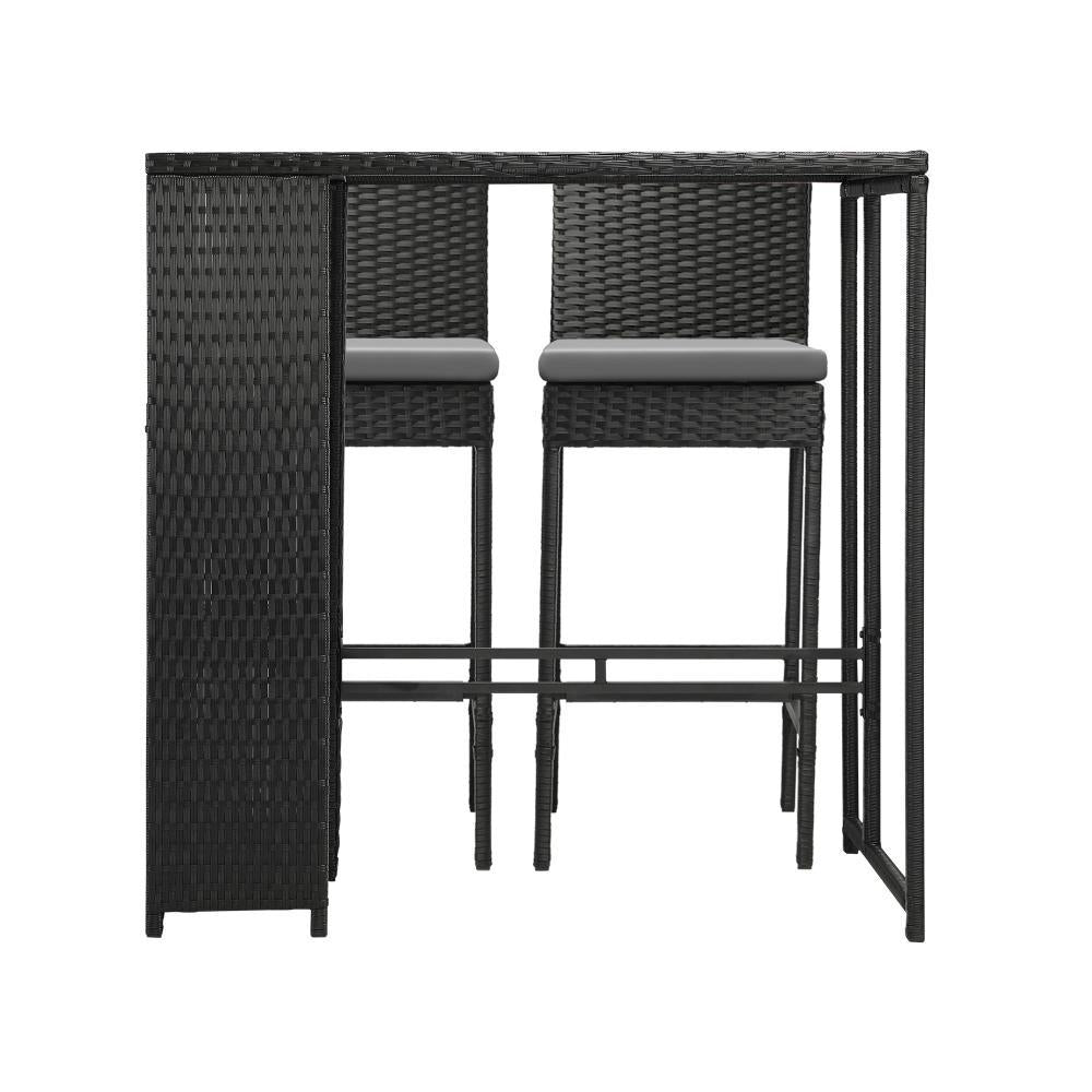 Outdoor Bar Table Stools Set Rattan 3 Piece