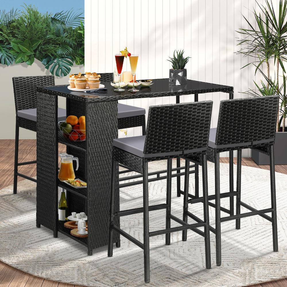 Outdoor Bar Table Stools Set Rattan 5 Piece