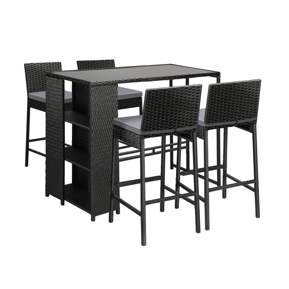Outdoor Bar Table Stools Set Rattan 5 Piece