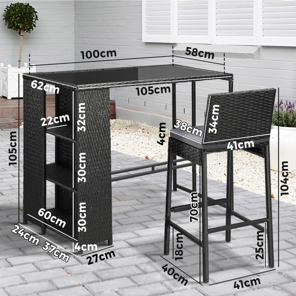 Outdoor Bar Table Stools Set Rattan 5 Piece