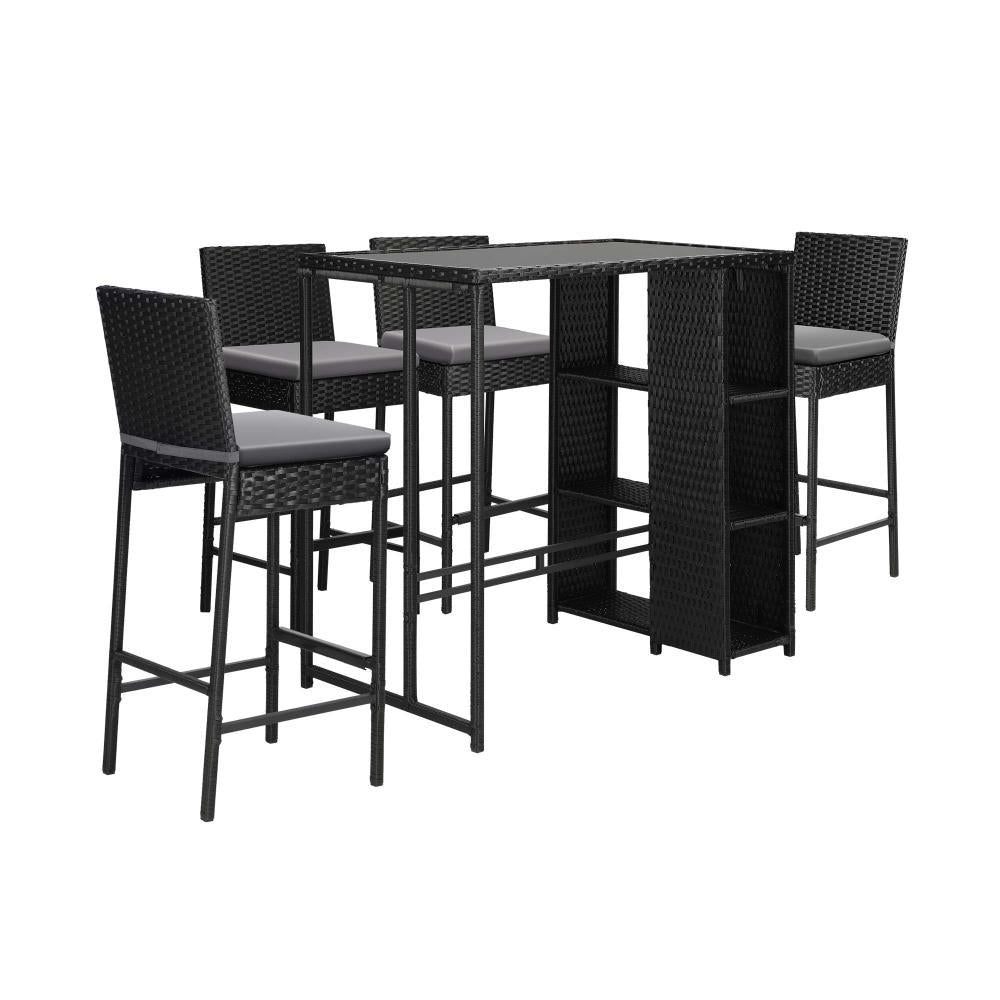 Outdoor Bar Table Stools Set Rattan 5 Piece
