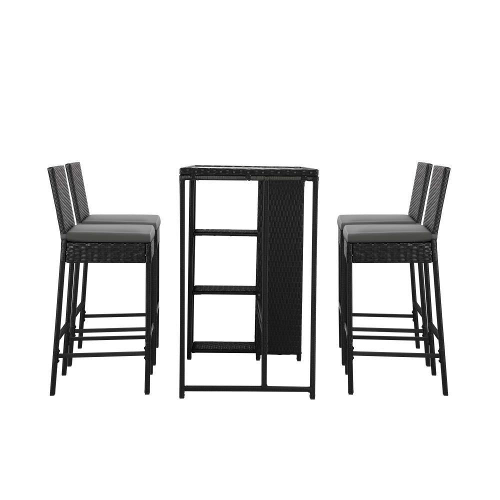 Outdoor Bar Table Stools Set Rattan 5 Piece