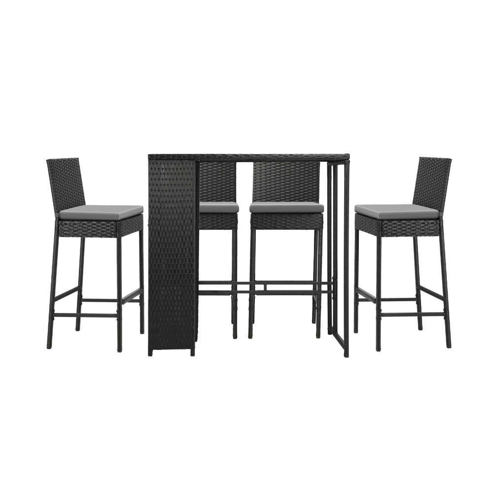 Outdoor Bar Table Stools Set Rattan 5 Piece