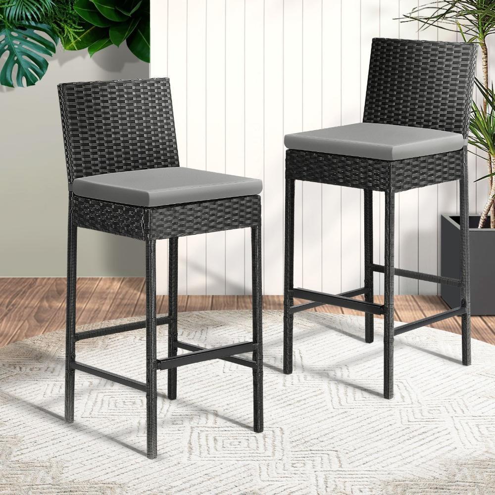 Garden Bar Stools Rattan Dinning Chairs 2X