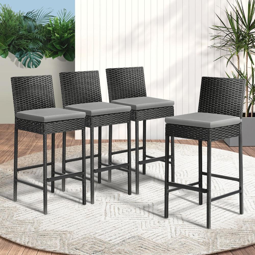 Garden Bar Stools Rattan Dinning Chairs 4X