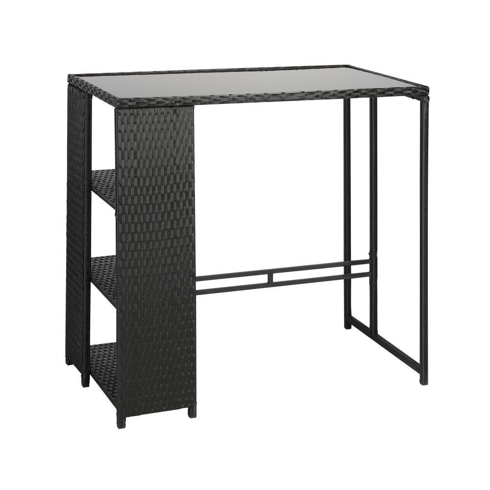 Rattan Outdoor Bar Table Glass Top Steel Frame