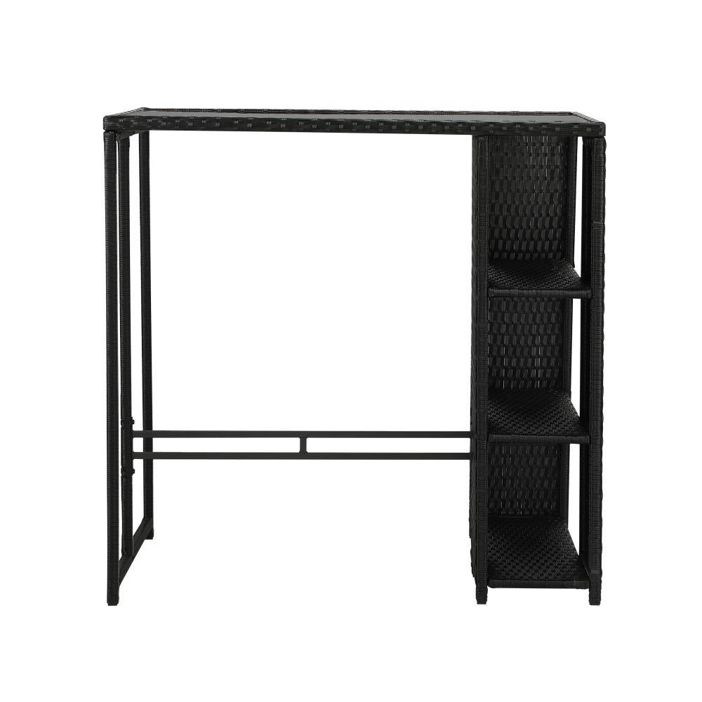 Rattan Outdoor Bar Table Glass Top Steel Frame