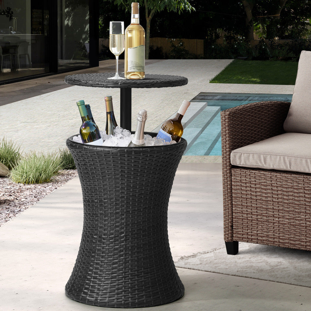 Rattan Cooler Ice Bucket Table Storage Black