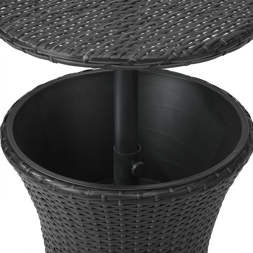 Rattan Cooler Ice Bucket Table Storage Black