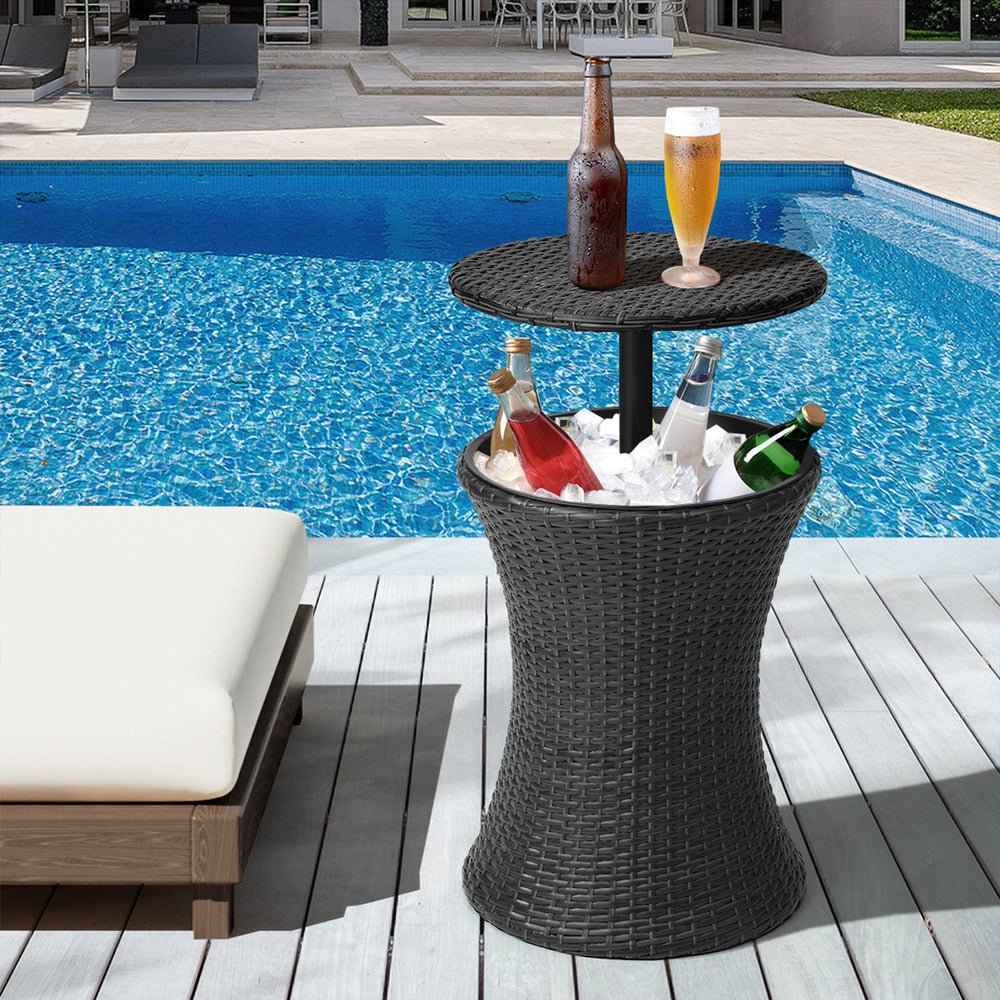 Rattan Cooler Ice Bucket Table Storage Black