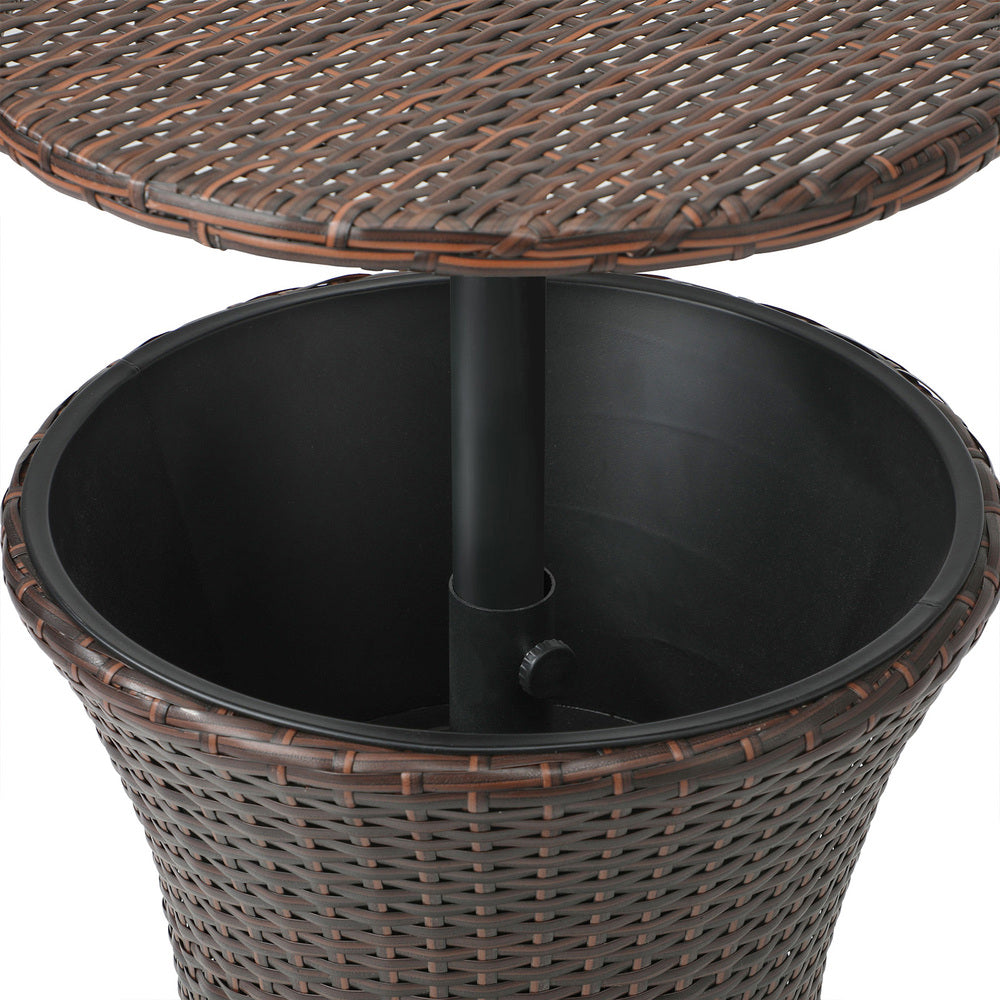 Rattan Cooler Ice Bucket Table Storage Brown