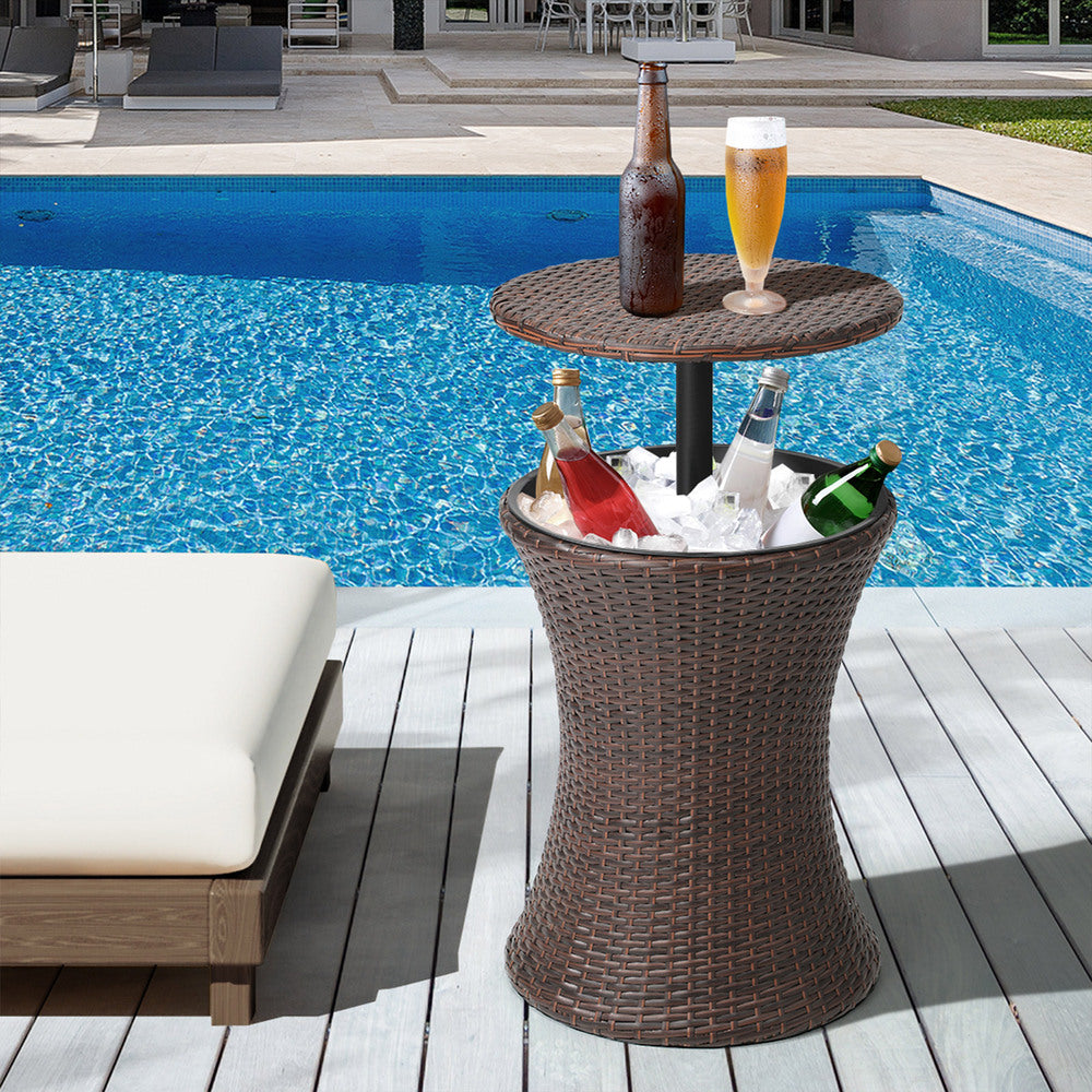 Rattan Cooler Ice Bucket Table Storage Brown