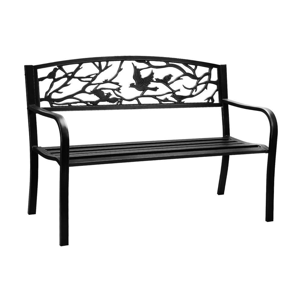 Garden Bench 3 Seater Bird Pattern Black