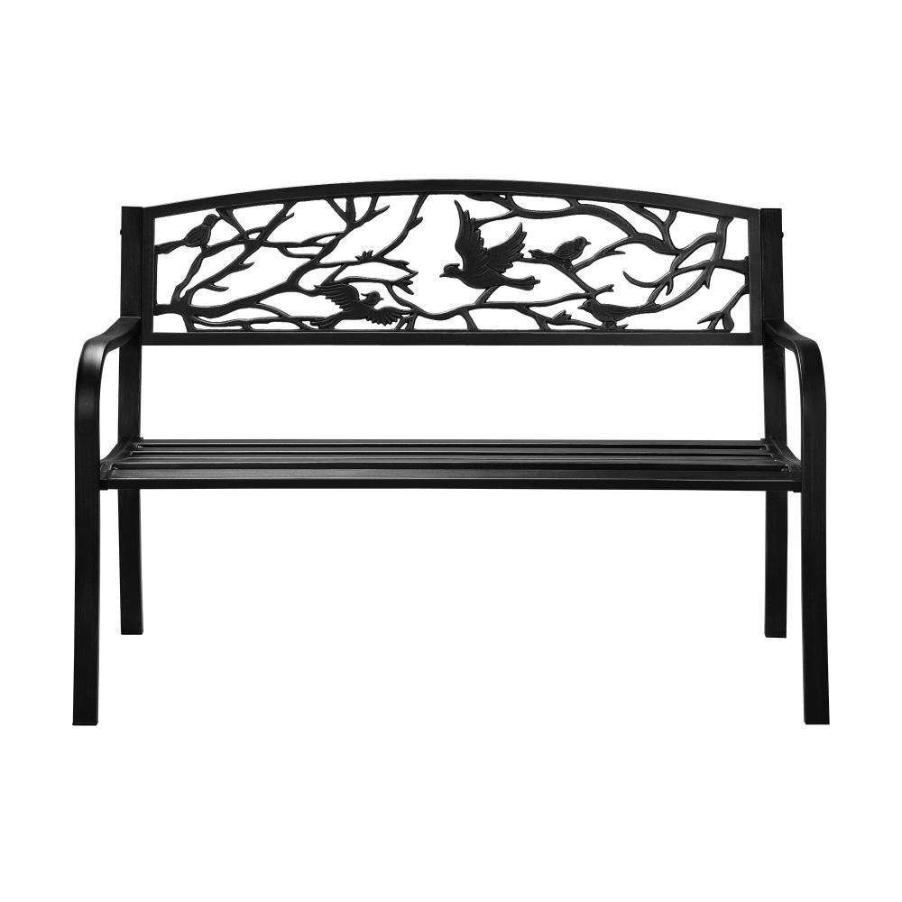 Garden Bench 3 Seater Bird Pattern Black