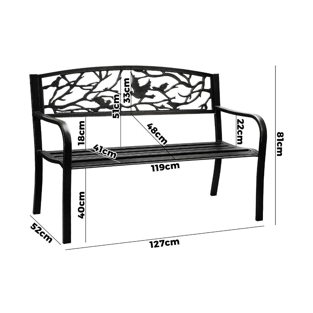 Garden Bench 3 Seater Bird Pattern Black