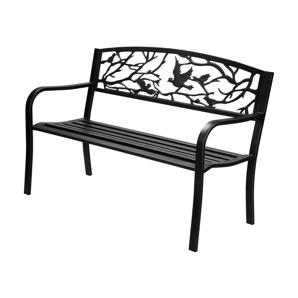 Garden Bench 3 Seater Bird Pattern Black
