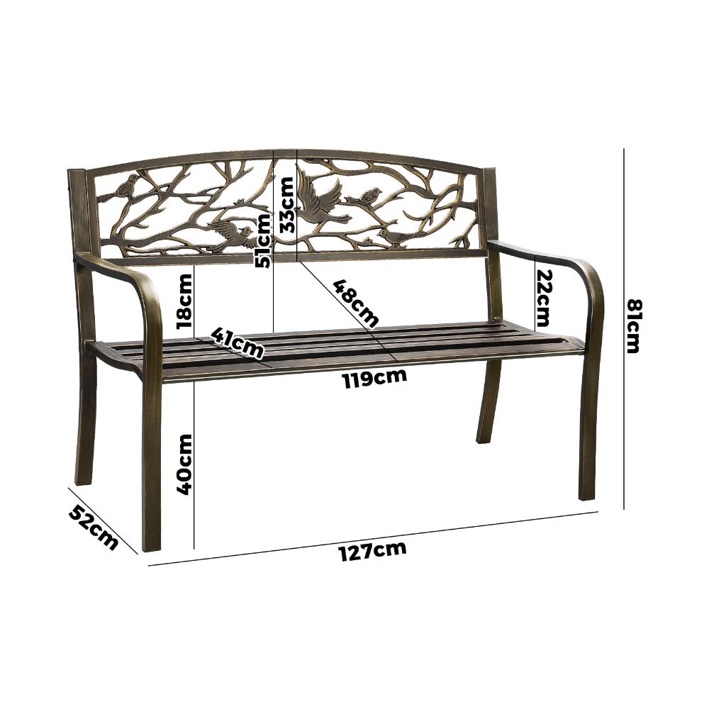 Garden Bench 3 Seater Bird Pattern Bronze