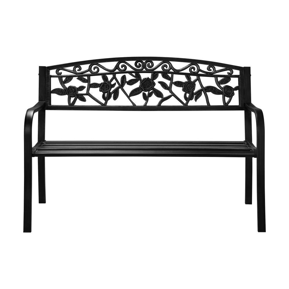 Garden Bench Seat Rose Pattern Black