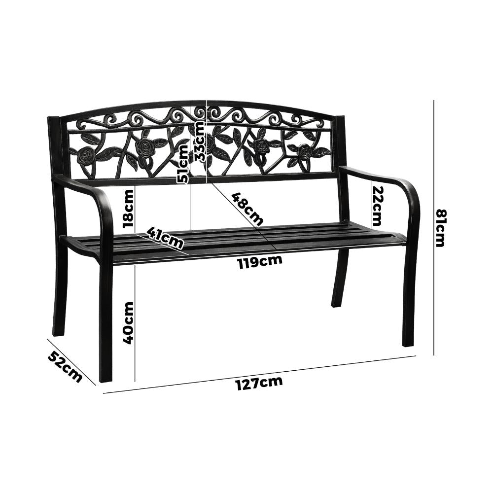 Garden Bench Seat Rose Pattern Black