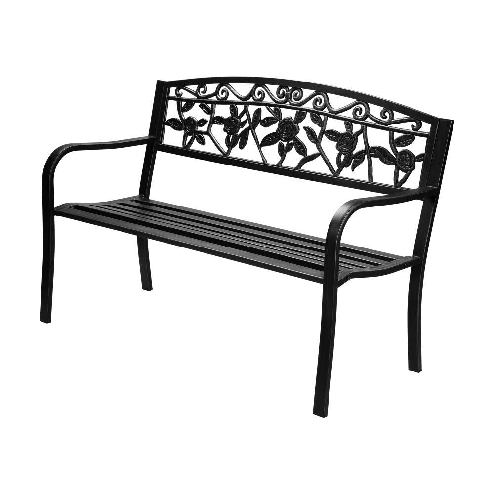 Garden Bench Seat Rose Pattern Black