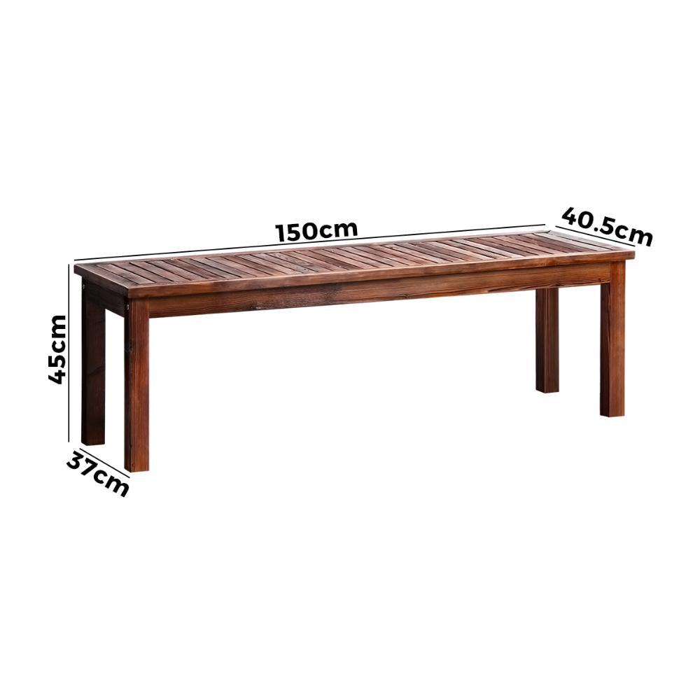 150cm Garden Bench Wooden Slatted Seat