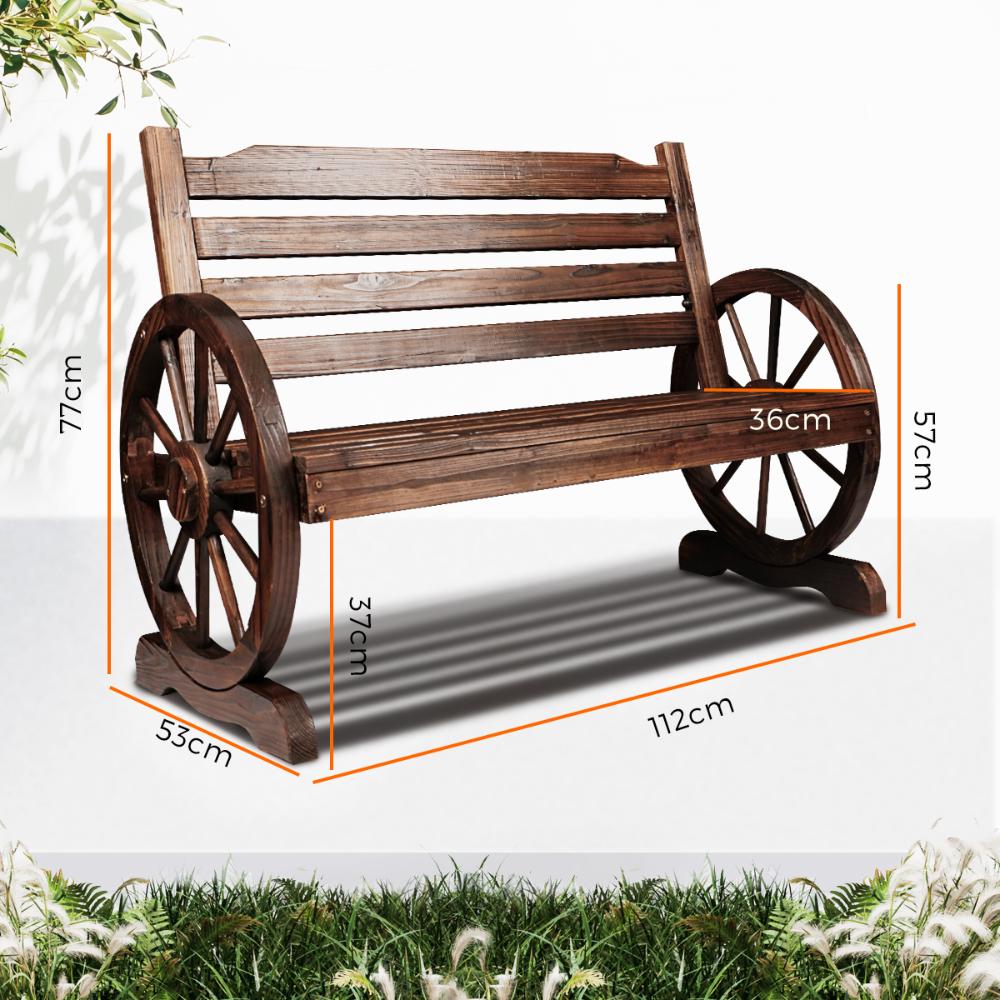 Wooden Garden Bench Wagon Wheel Brown