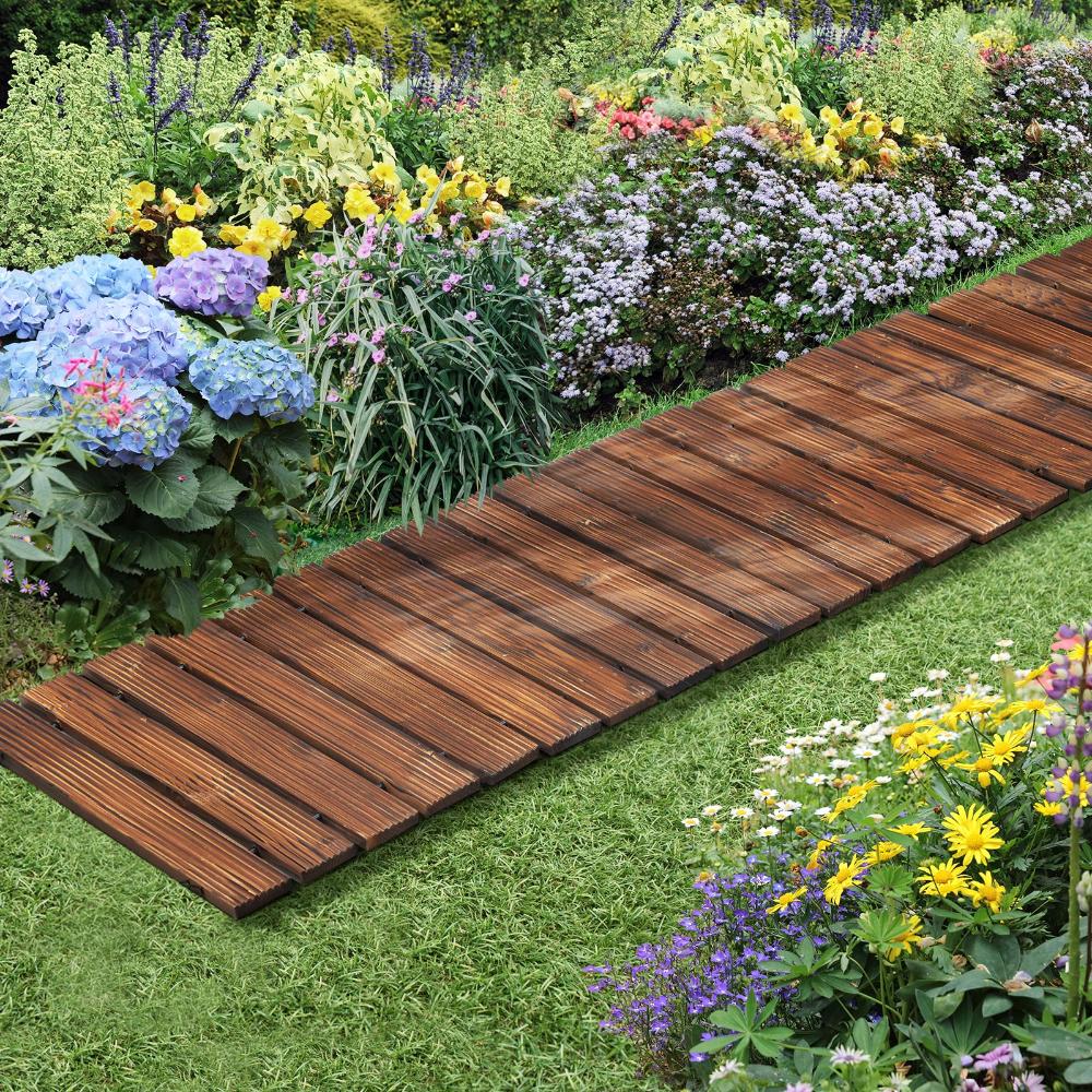 2PC Garden Wooden Pathway 8ft Roll-Out Straight Walkway