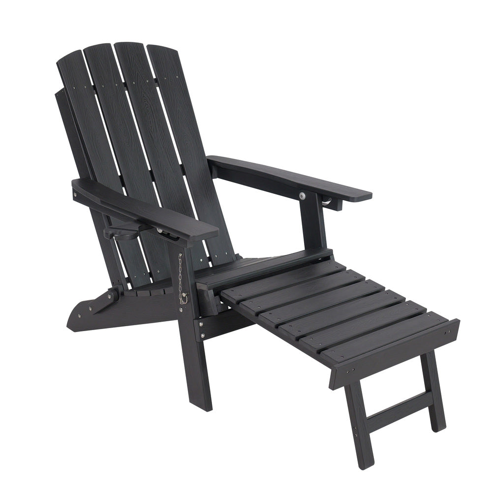 Livsip Outdoor Sun Lounge HDPE Adirondack Chair with Footrest Black