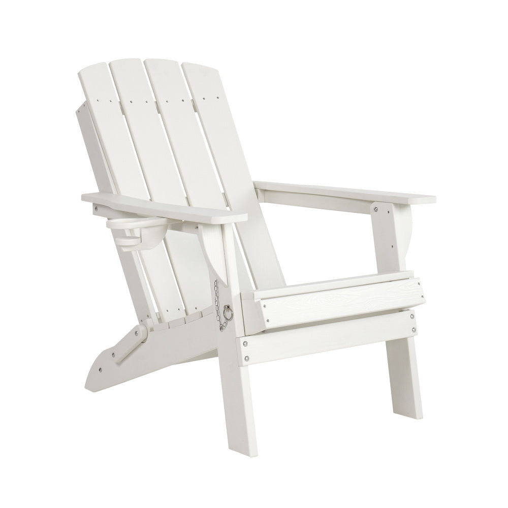 Livsip Folding Adirondack Chair HDPE Outdoor Patio Chair with Cup Holder White