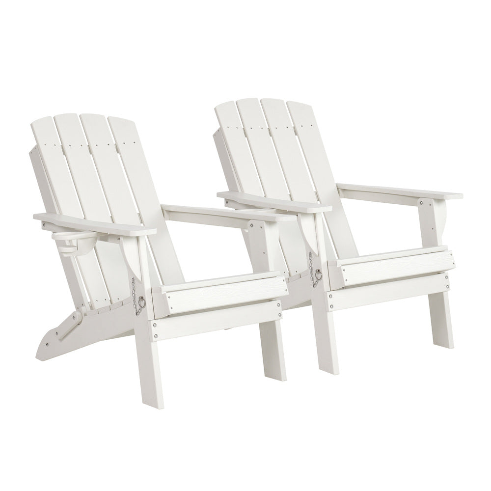 Livsip 2PCS Folding Adirondack Chairs HDPE Outdoor Patio Chair Cup Holder White