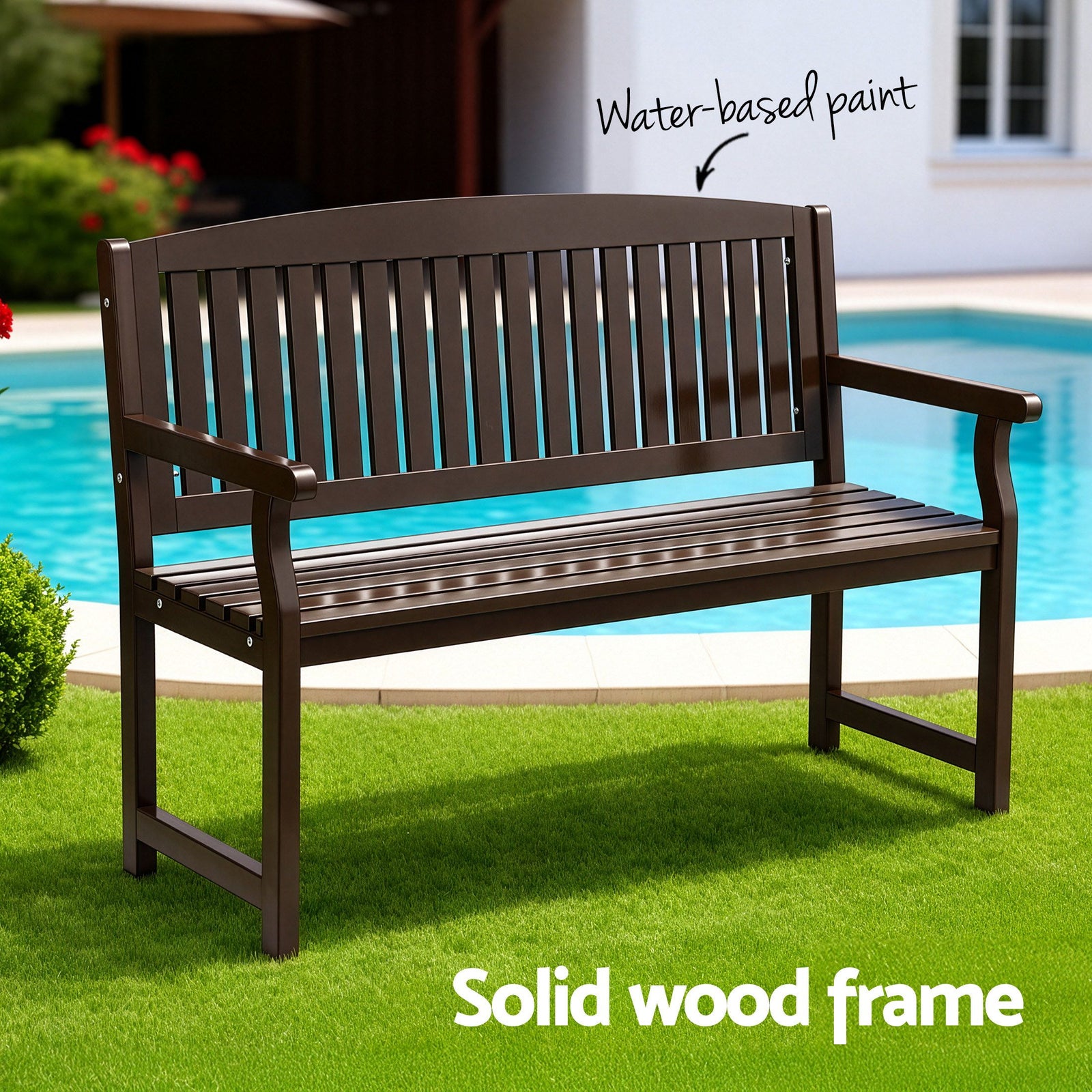 2 Seater Wooden Garden Bench Fir Wood Outdoor Patio Bench 300kg Capacity