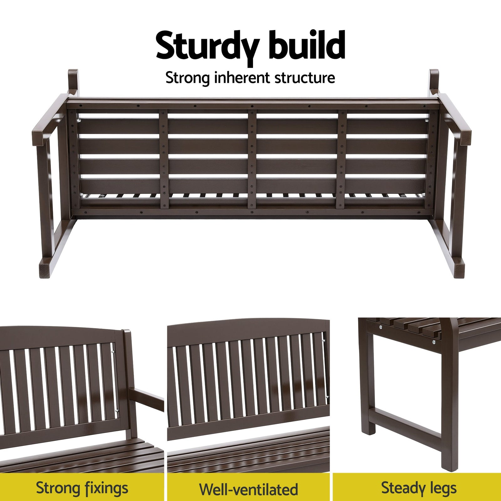 2 Seater Wooden Garden Bench Fir Wood Outdoor Patio Bench 300kg Capacity