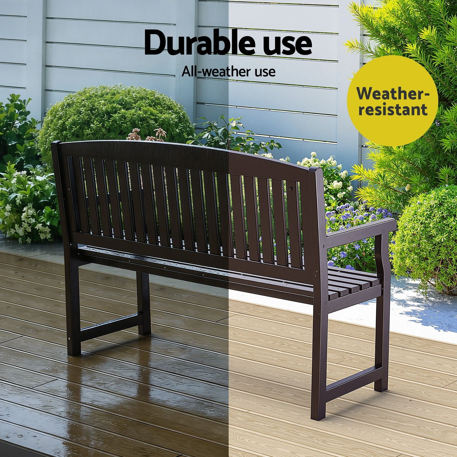 2 Seater Wooden Garden Bench Fir Wood Outdoor Patio Bench 300kg Capacity