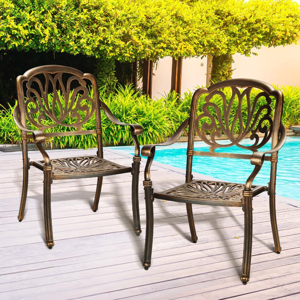 Outdoor Dining Chairs Cast Aluminium Frame Set of 2