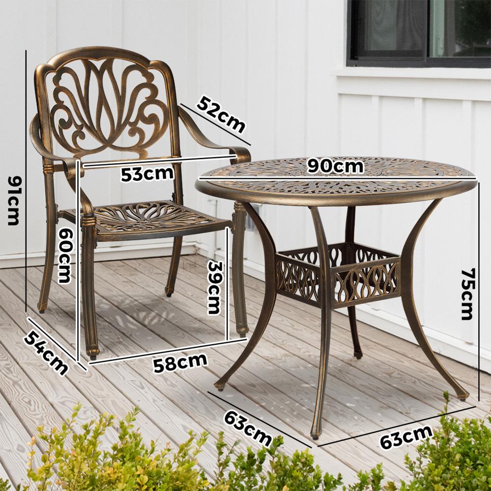 Outdoor Dining Set Bistro 3 Piece Cast Aluminium