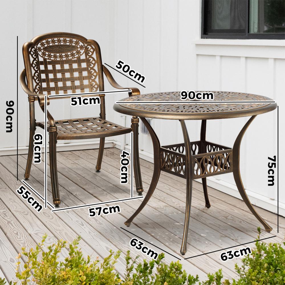 3 Piece Outdoor Dining Set Bistro Cast Aluminium
