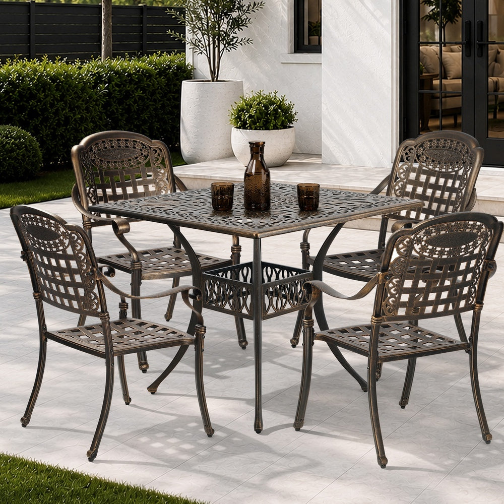 Livsip 5 Piece Outdoor Dining Set Cast Aluminium Patio Table 4 Chairs Bronze