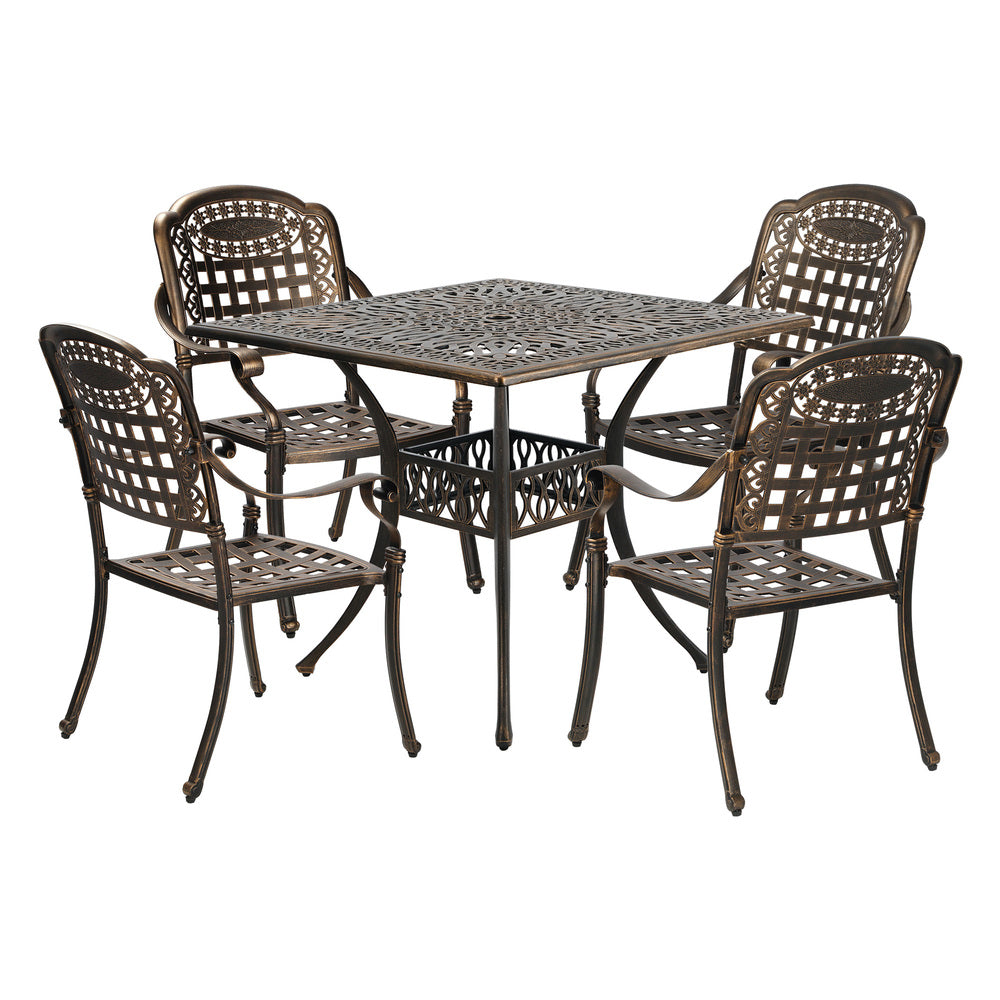 Livsip 5 Piece Outdoor Dining Set Cast Aluminium Patio Table 4 Chairs Bronze